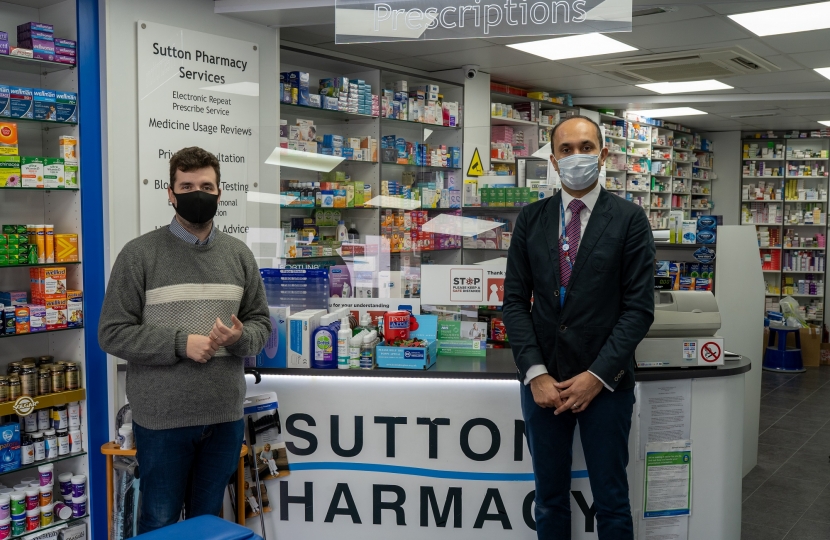 Elliot inside Sutton Pharmacy