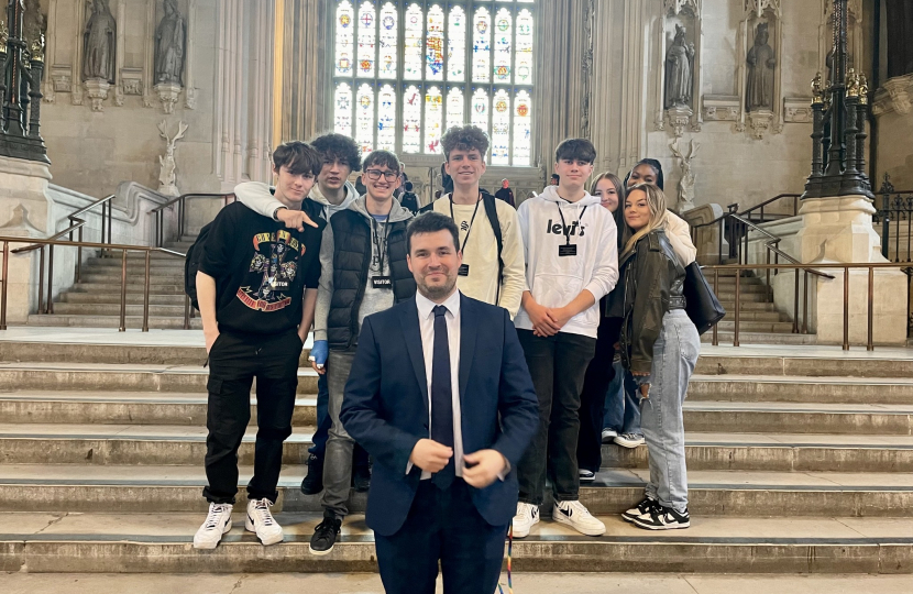 Elliot with Carshalton Boys students on their recent visit to Parliament.