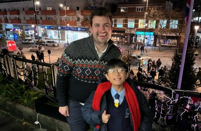 Elliot with Jethro, the winning Christmas card designer